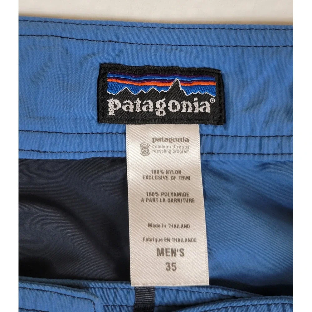 Patagonia Mens 35 Board Shorts Blue Colorblock Swim Trunks Nylon‎ Lace Up Fly